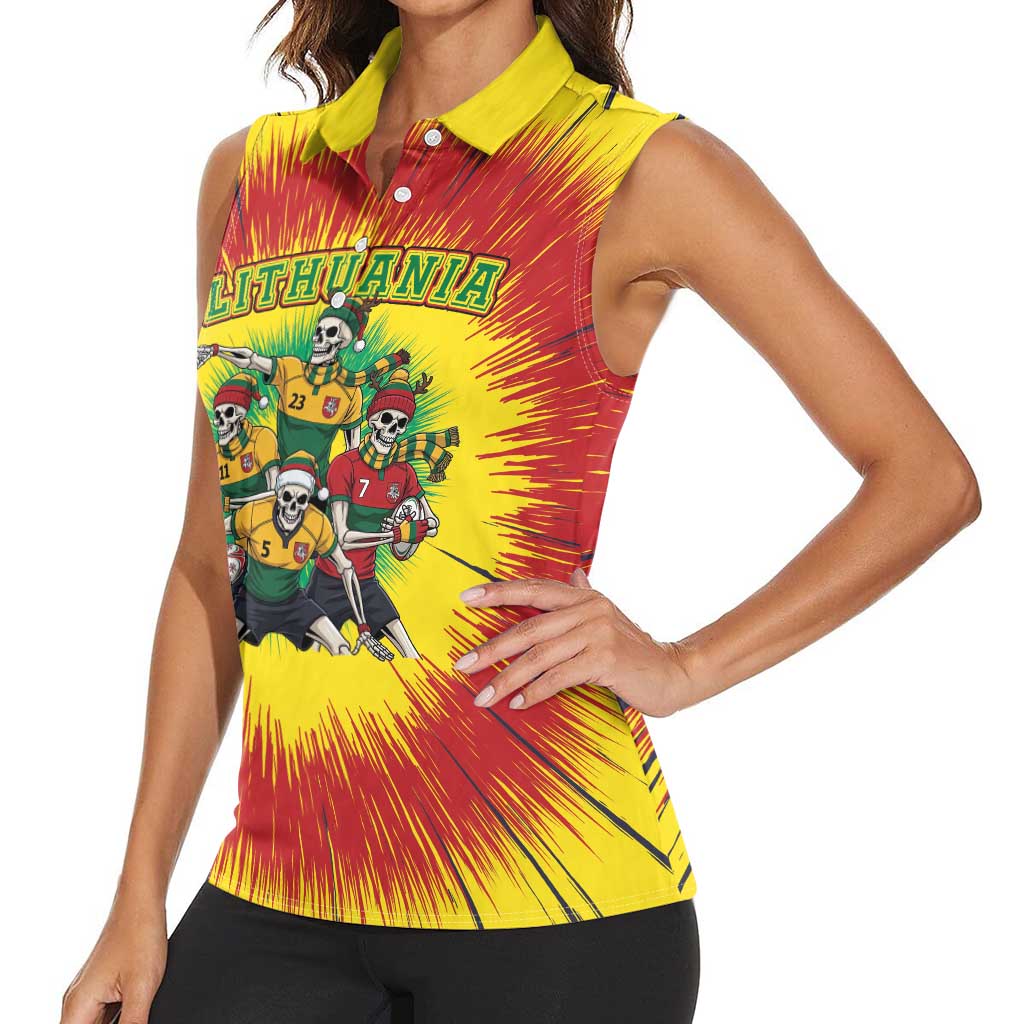 Personalized Lithuania Christmas Women Sleeveless Polo Shirt Skeleton Rugby Tie Dye Vintage - Wonder Print Shop