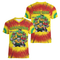 Personalized Lithuania Christmas Women V-Neck T-Shirt Skeleton Rugby Tie Dye Vintage - Wonder Print Shop