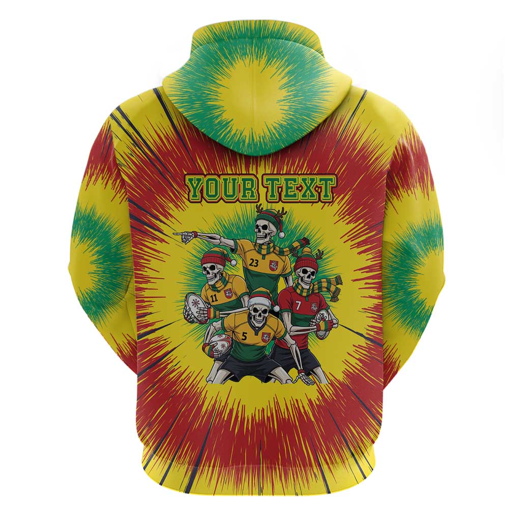 Personalized Lithuania Christmas Zip Hoodie Skeleton Rugby Tie Dye Vintage - Wonder Print Shop