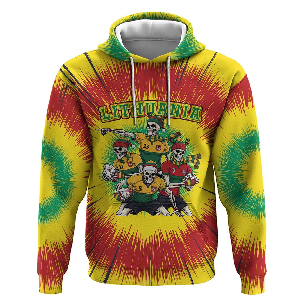 Personalized Lithuania Christmas Zip Hoodie Skeleton Rugby Tie Dye Vintage - Wonder Print Shop