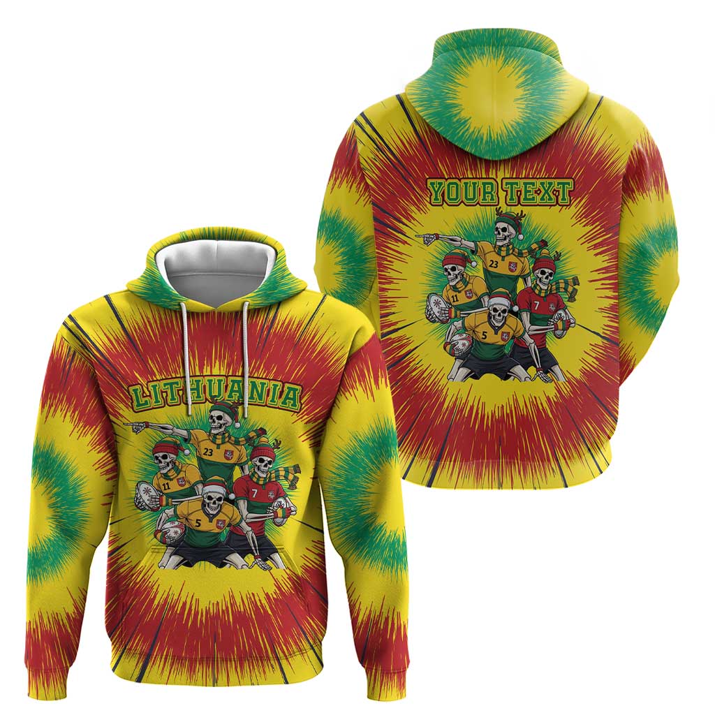 Personalized Lithuania Christmas Zip Hoodie Skeleton Rugby Tie Dye Vintage - Wonder Print Shop