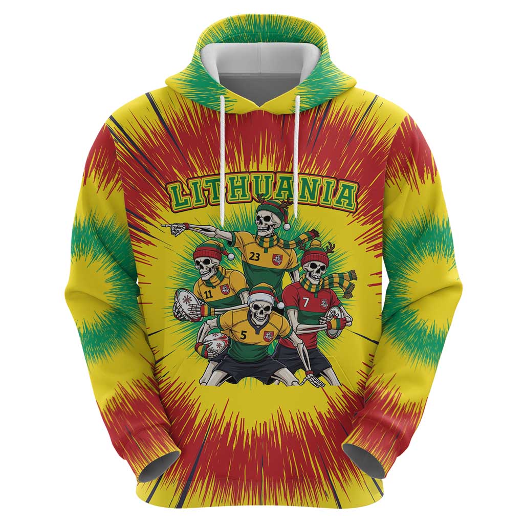 Personalized Lithuania Christmas Zip Hoodie Skeleton Rugby Tie Dye Vintage - Wonder Print Shop
