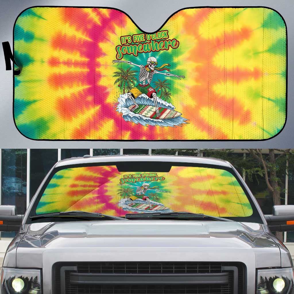 Tie-Dye Skeleton Surfing Lithuania Auto Sun Shade It’s 5 O’Clock Somewhere - Wonder Print Shop