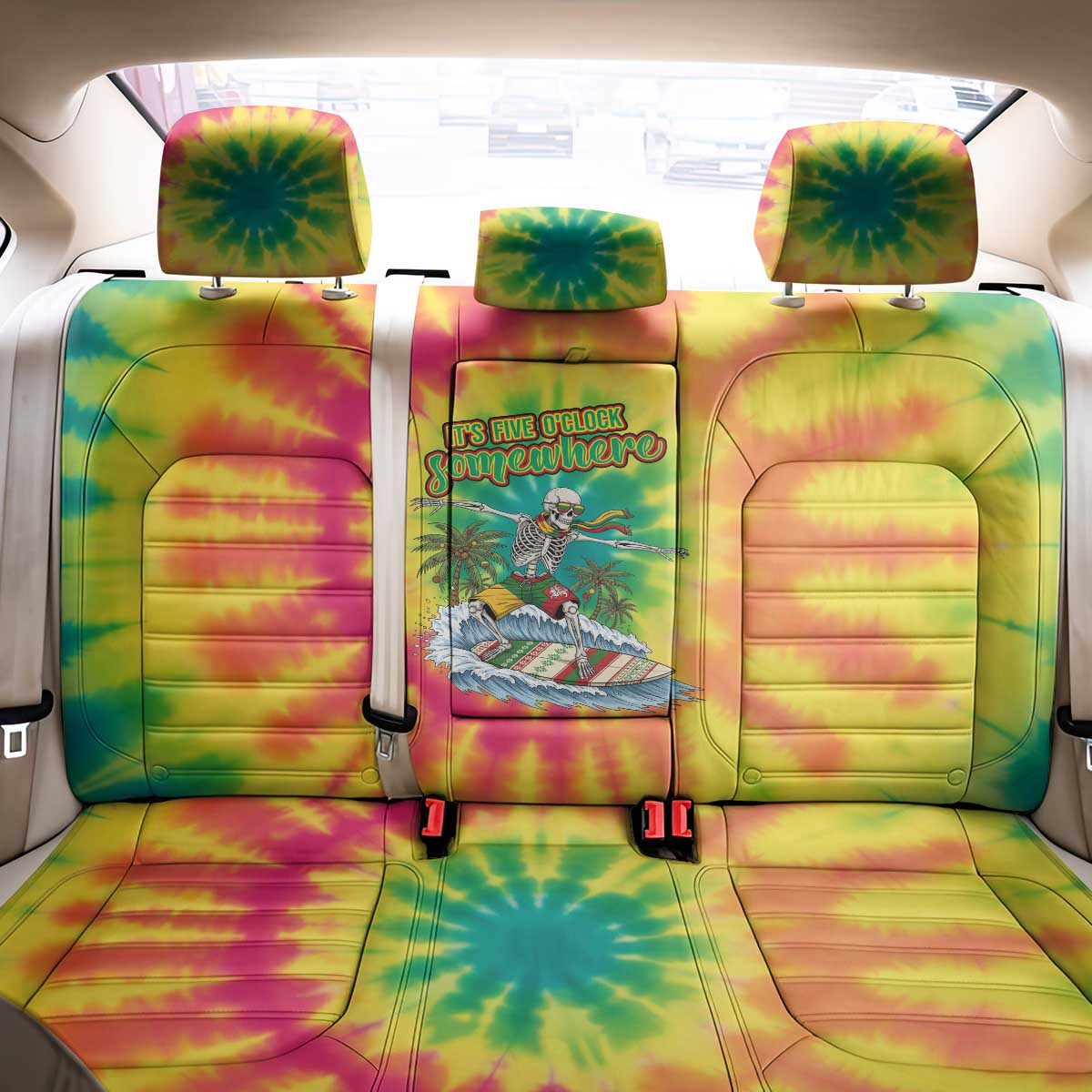 Tie-Dye Skeleton Surfing Lithuania Back Car Seat Cover It’s 5 O’Clock Somewhere - Wonder Print Shop