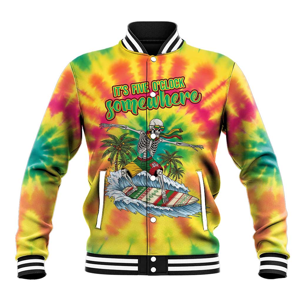 Tie-Dye Skeleton Surfing Lithuania Baseball Jacket It’s 5 O’Clock Somewhere - Wonder Print Shop