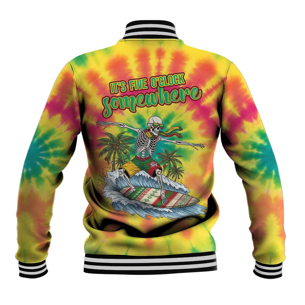 Tie-Dye Skeleton Surfing Lithuania Baseball Jacket It’s 5 O’Clock Somewhere - Wonder Print Shop
