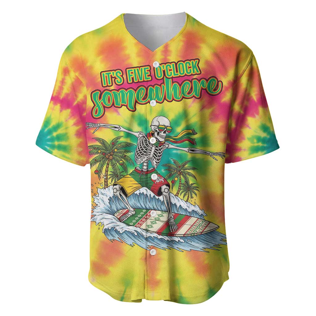 Tie-Dye Skeleton Surfing Lithuania Baseball Jersey It’s 5 O’Clock Somewhere - Wonder Print Shop