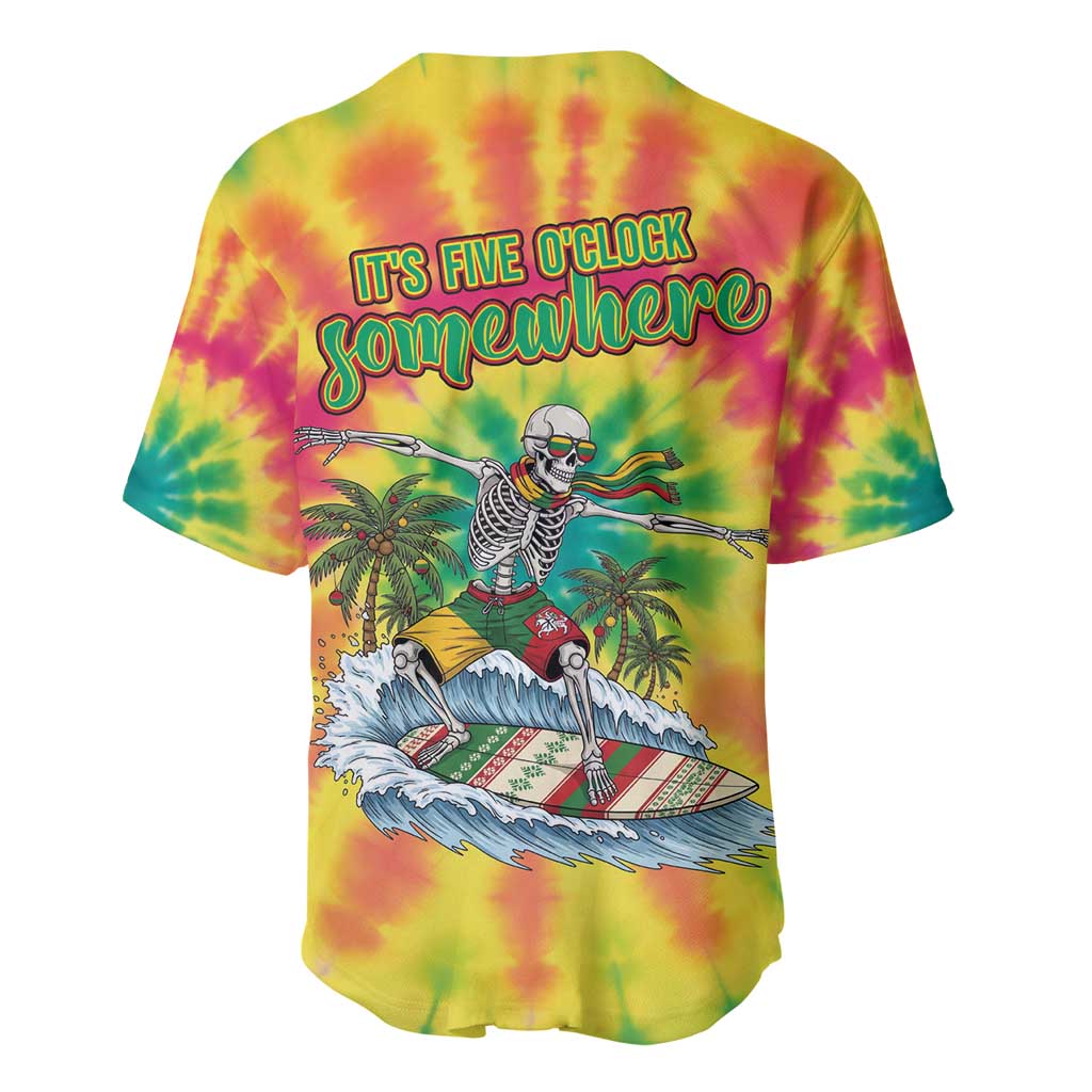 Tie-Dye Skeleton Surfing Lithuania Baseball Jersey It’s 5 O’Clock Somewhere - Wonder Print Shop