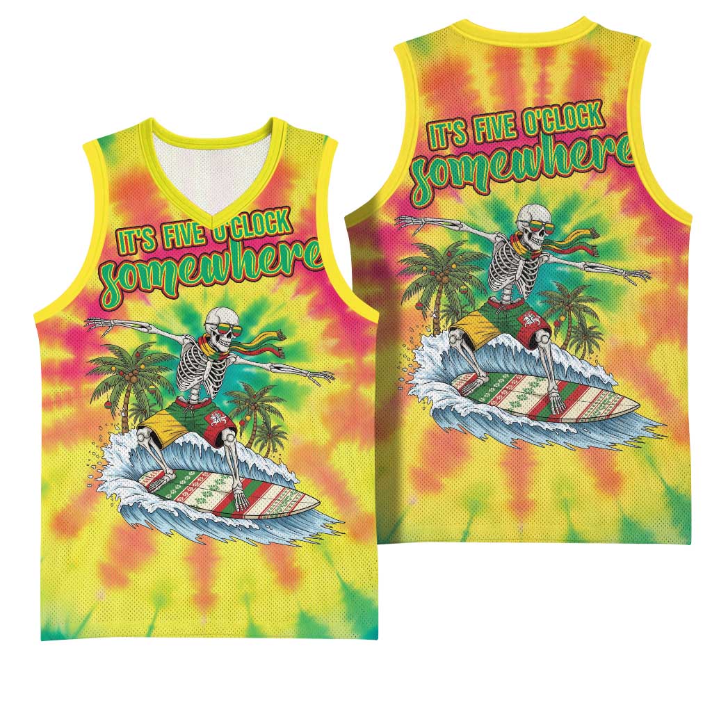 Tie-Dye Skeleton Surfing Lithuania Basketball Jersey It’s 5 O’Clock Somewhere - Wonder Print Shop