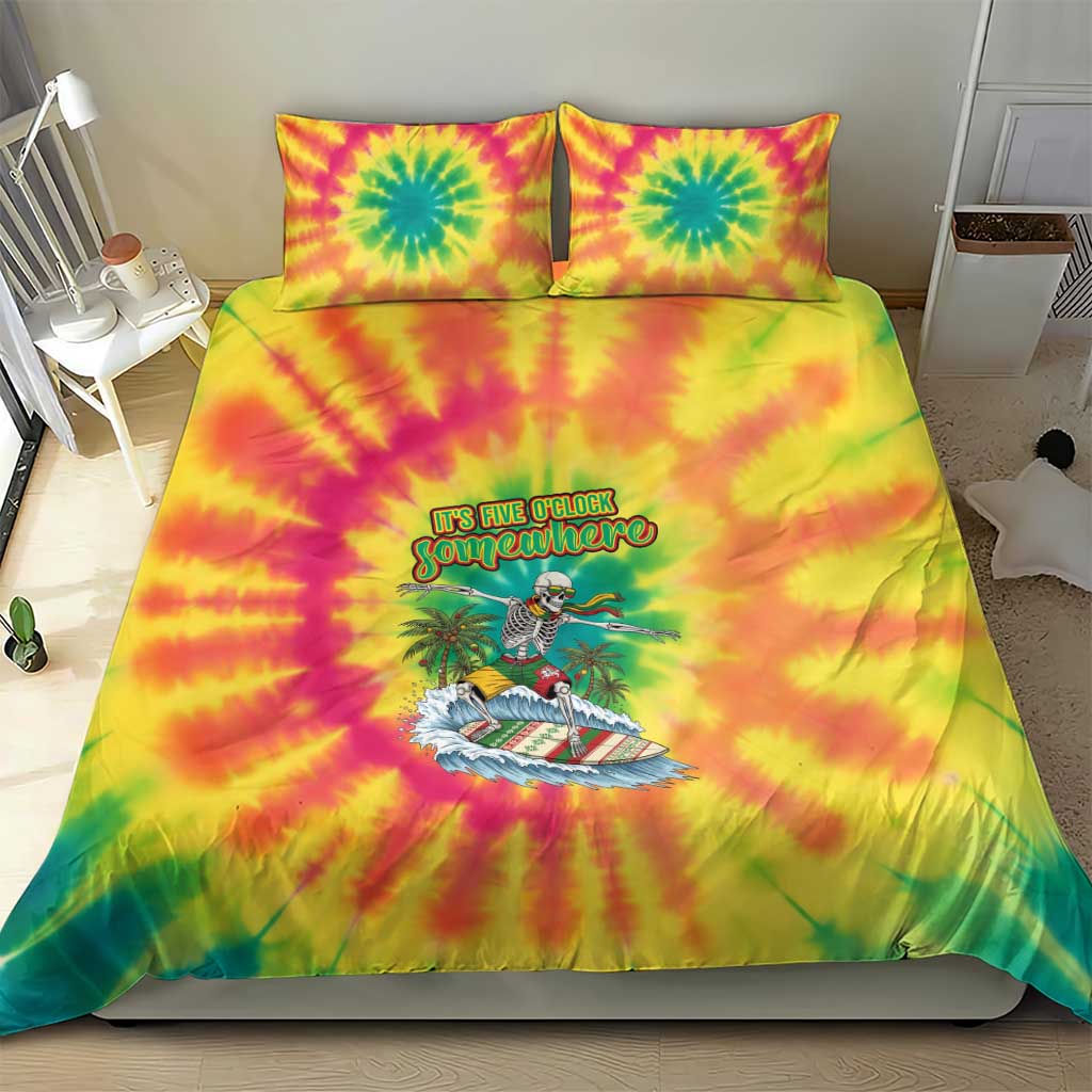 Tie-Dye Skeleton Surfing Lithuania Bedding Set It’s 5 O’Clock Somewhere - Wonder Print Shop