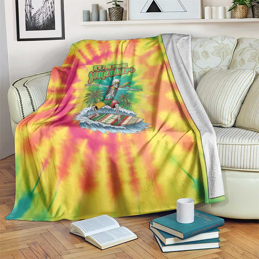 Tie-Dye Skeleton Surfing Lithuania Blanket It’s 5 O’Clock Somewhere - Wonder Print Shop