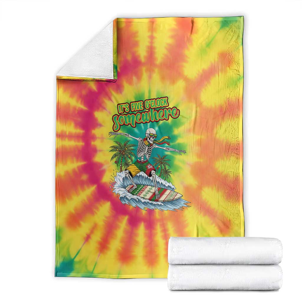 Tie-Dye Skeleton Surfing Lithuania Blanket It’s 5 O’Clock Somewhere - Wonder Print Shop