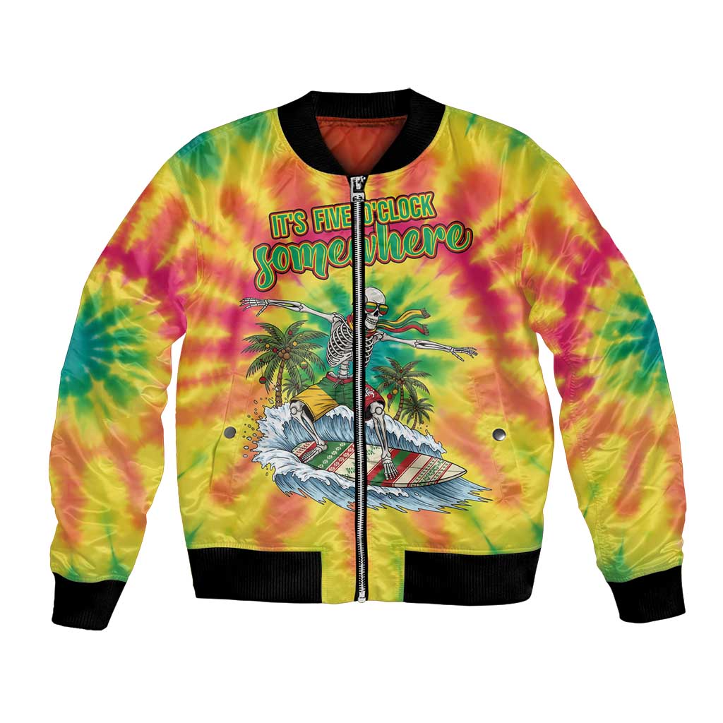 Tie-Dye Skeleton Surfing Lithuania Bomber Jacket It’s 5 O’Clock Somewhere - Wonder Print Shop