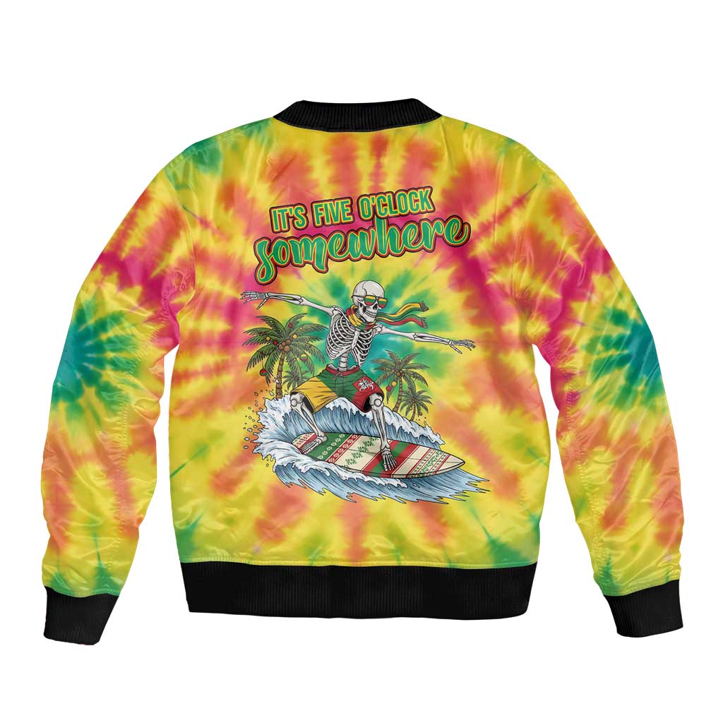 Tie-Dye Skeleton Surfing Lithuania Bomber Jacket It’s 5 O’Clock Somewhere - Wonder Print Shop