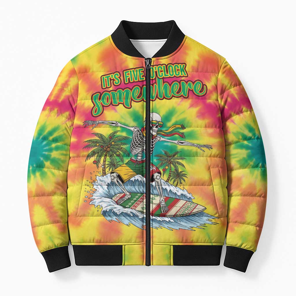 Tie-Dye Skeleton Surfing Lithuania Bomber Puffer Jacket It’s 5 O’Clock Somewhere - Wonder Print Shop
