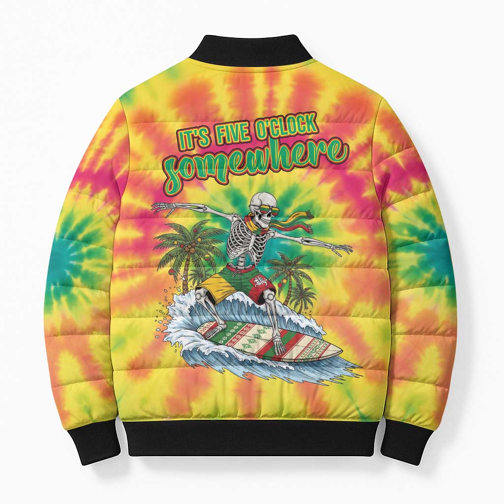 Tie-Dye Skeleton Surfing Lithuania Bomber Puffer Jacket It’s 5 O’Clock Somewhere - Wonder Print Shop