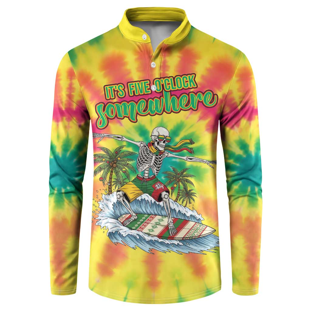 Tie-Dye Skeleton Surfing Lithuania Button Sweatshirt It’s 5 O’Clock Somewhere - Wonder Print Shop