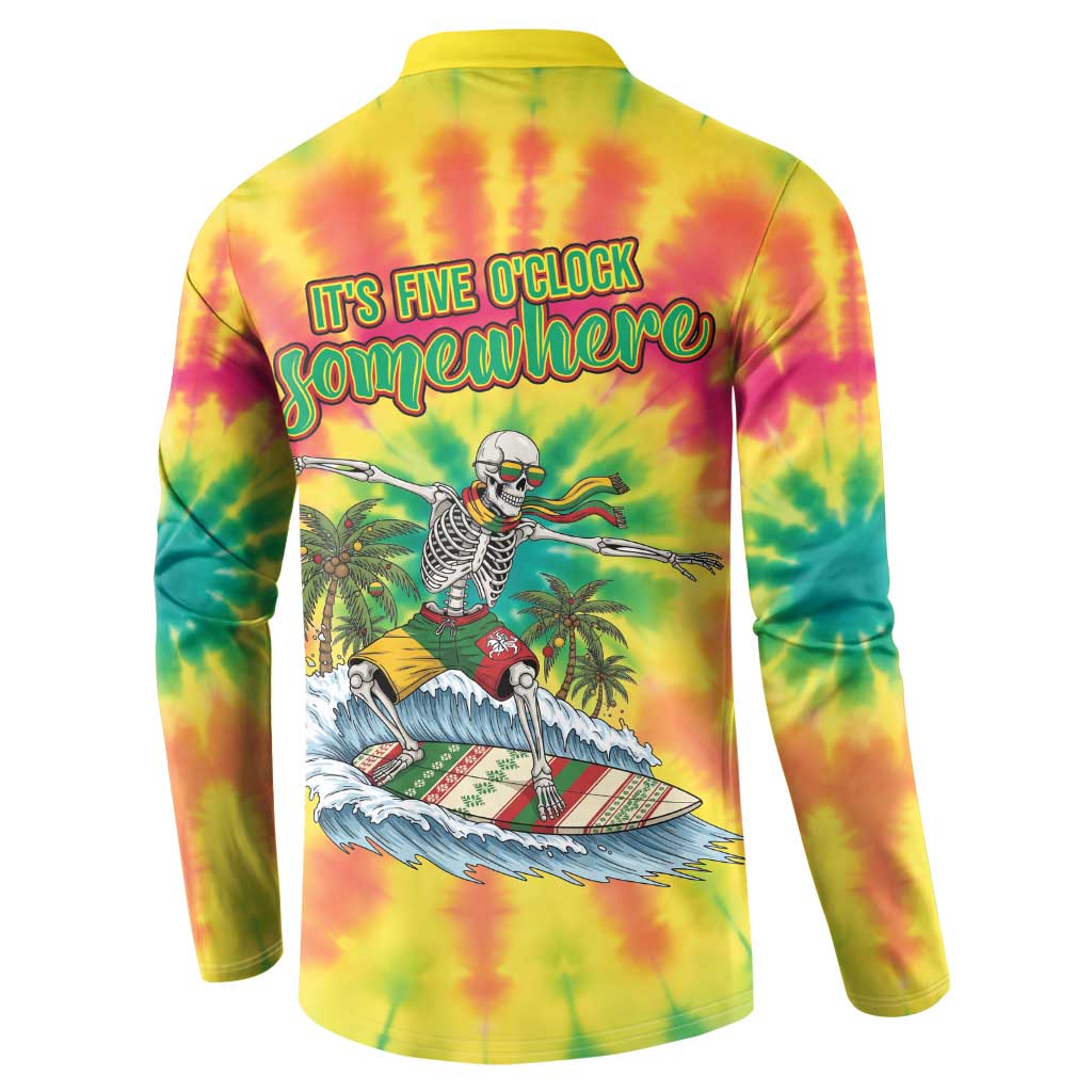 Tie-Dye Skeleton Surfing Lithuania Button Sweatshirt It’s 5 O’Clock Somewhere - Wonder Print Shop