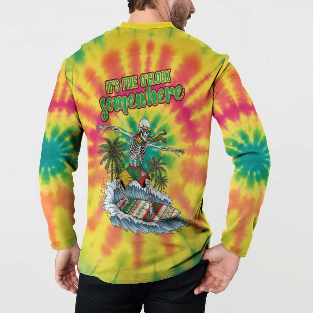 Tie-Dye Skeleton Surfing Lithuania Button Sweatshirt It’s 5 O’Clock Somewhere - Wonder Print Shop