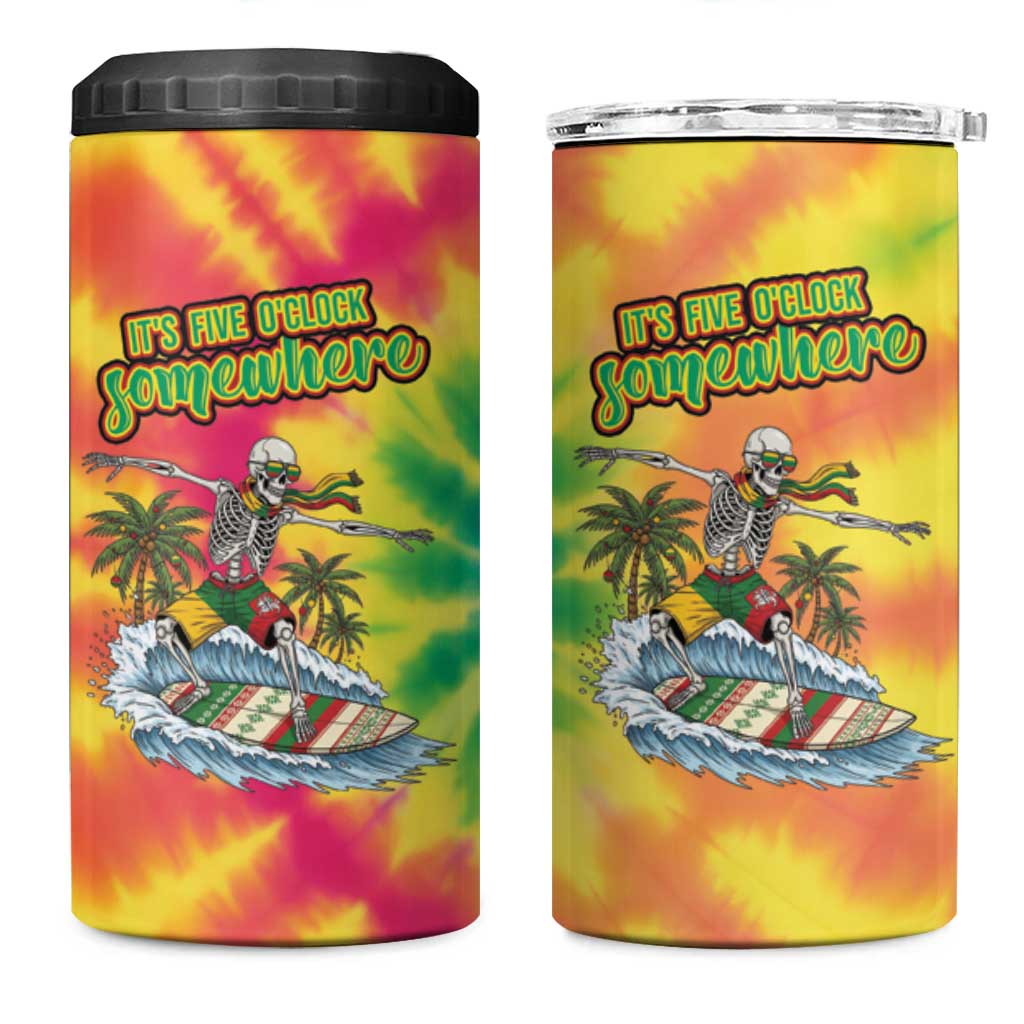 Tie-Dye Skeleton Surfing Lithuania 4 in 1 Can Cooler Tumbler It’s 5 O’Clock Somewhere - Wonder Print Shop