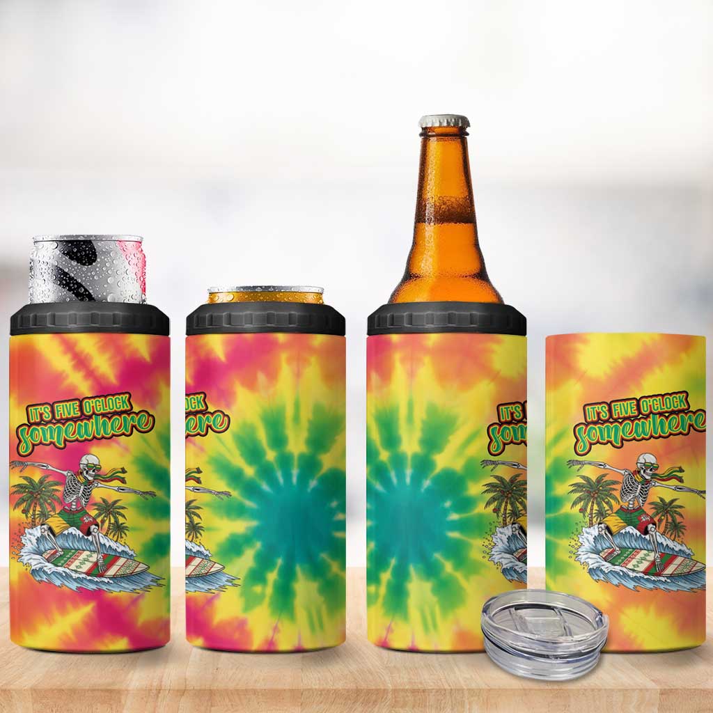 Tie-Dye Skeleton Surfing Lithuania 4 in 1 Can Cooler Tumbler It’s 5 O’Clock Somewhere - Wonder Print Shop