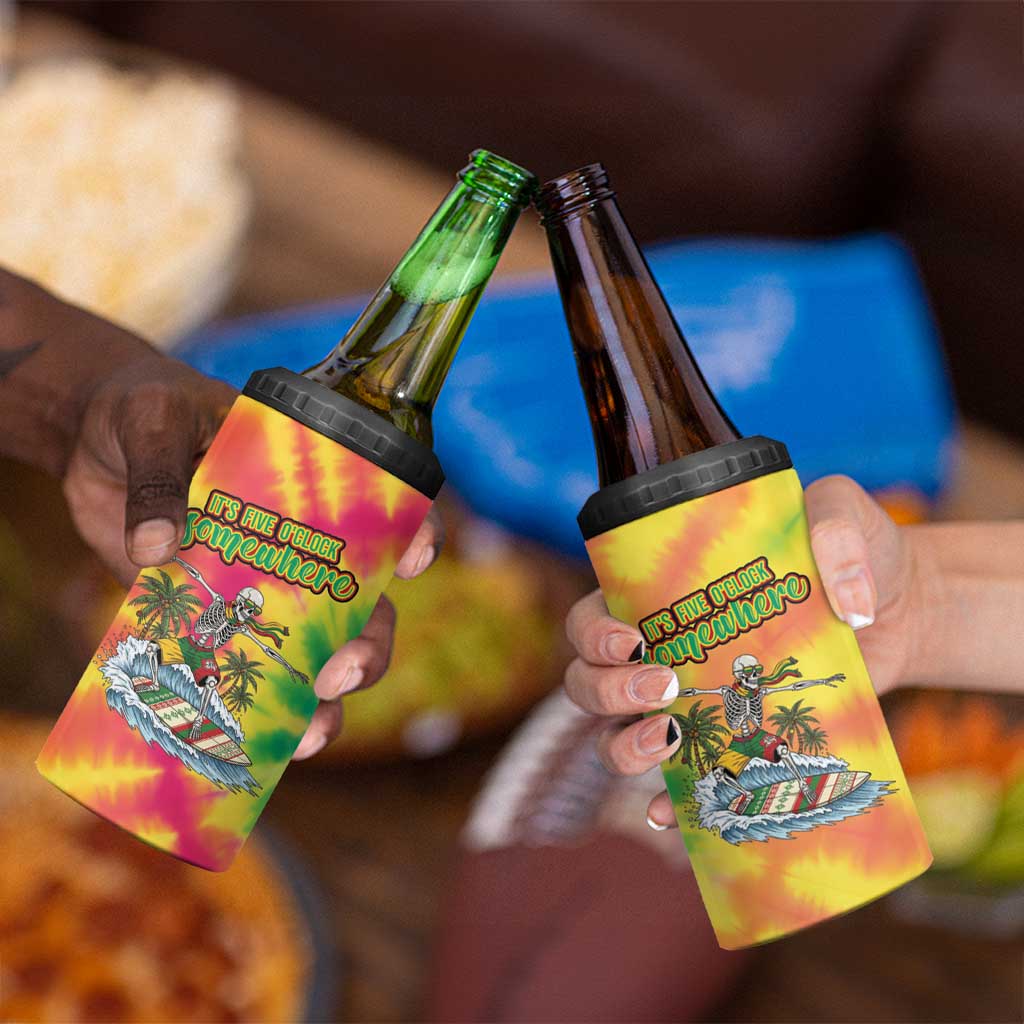 Tie-Dye Skeleton Surfing Lithuania 4 in 1 Can Cooler Tumbler It’s 5 O’Clock Somewhere - Wonder Print Shop