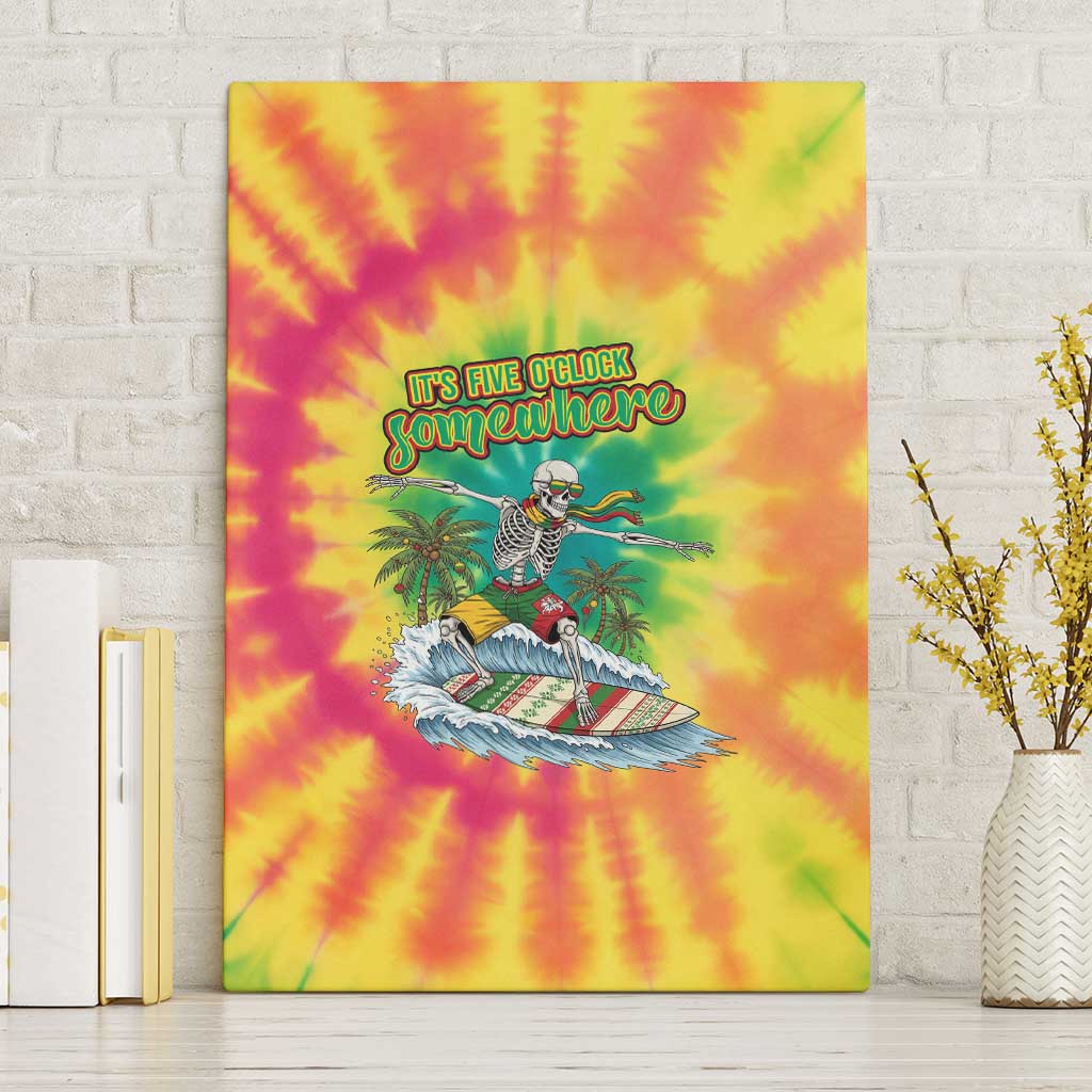 Tie-Dye Skeleton Surfing Lithuania Canvas Wall Art It’s 5 O’Clock Somewhere - Wonder Print Shop