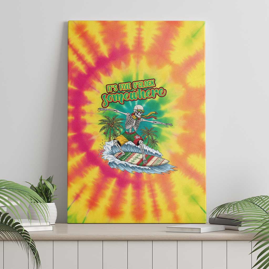 Tie-Dye Skeleton Surfing Lithuania Canvas Wall Art It’s 5 O’Clock Somewhere - Wonder Print Shop