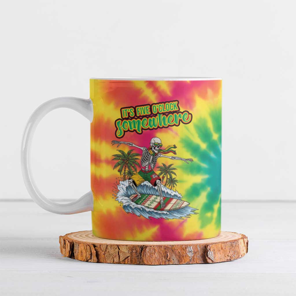 Tie-Dye Skeleton Surfing Lithuania Ceramic Mug It’s 5 O’Clock Somewhere - Wonder Print Shop