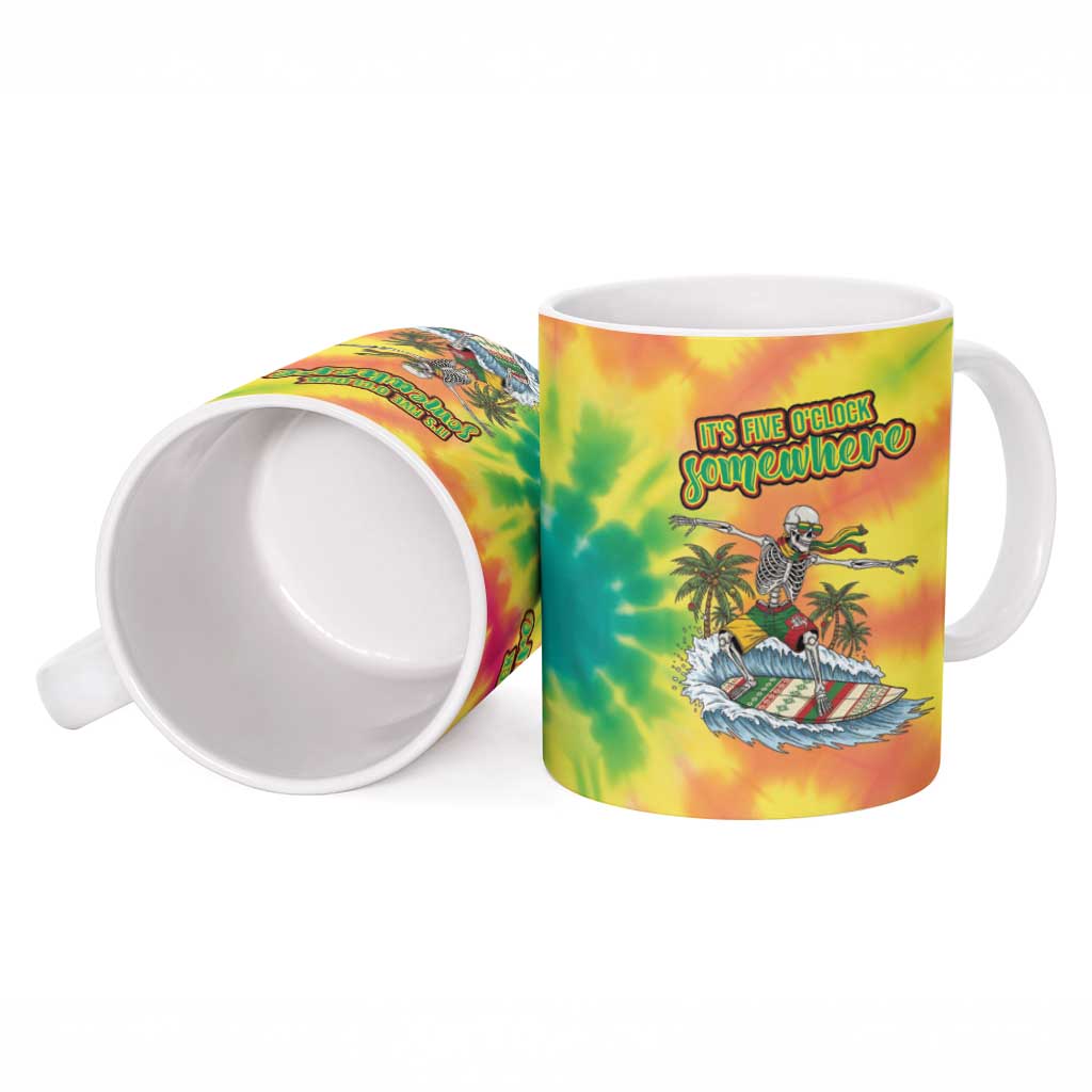 Tie-Dye Skeleton Surfing Lithuania Ceramic Mug It’s 5 O’Clock Somewhere - Wonder Print Shop