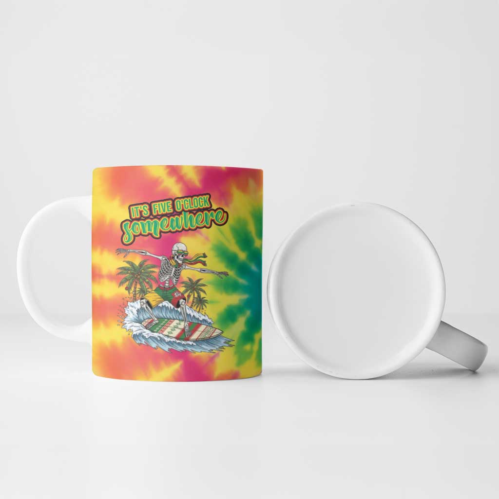 Tie-Dye Skeleton Surfing Lithuania Ceramic Mug It’s 5 O’Clock Somewhere - Wonder Print Shop