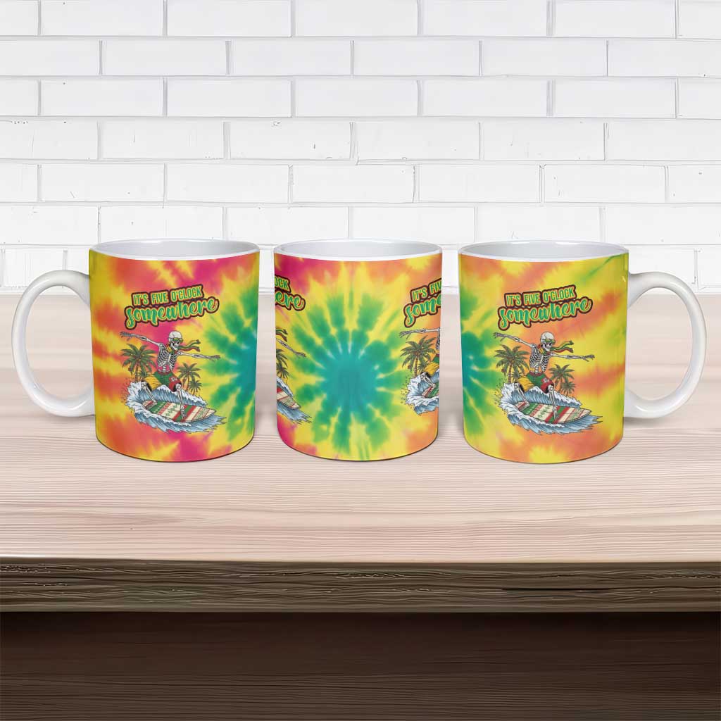 Tie-Dye Skeleton Surfing Lithuania Ceramic Mug It’s 5 O’Clock Somewhere - Wonder Print Shop