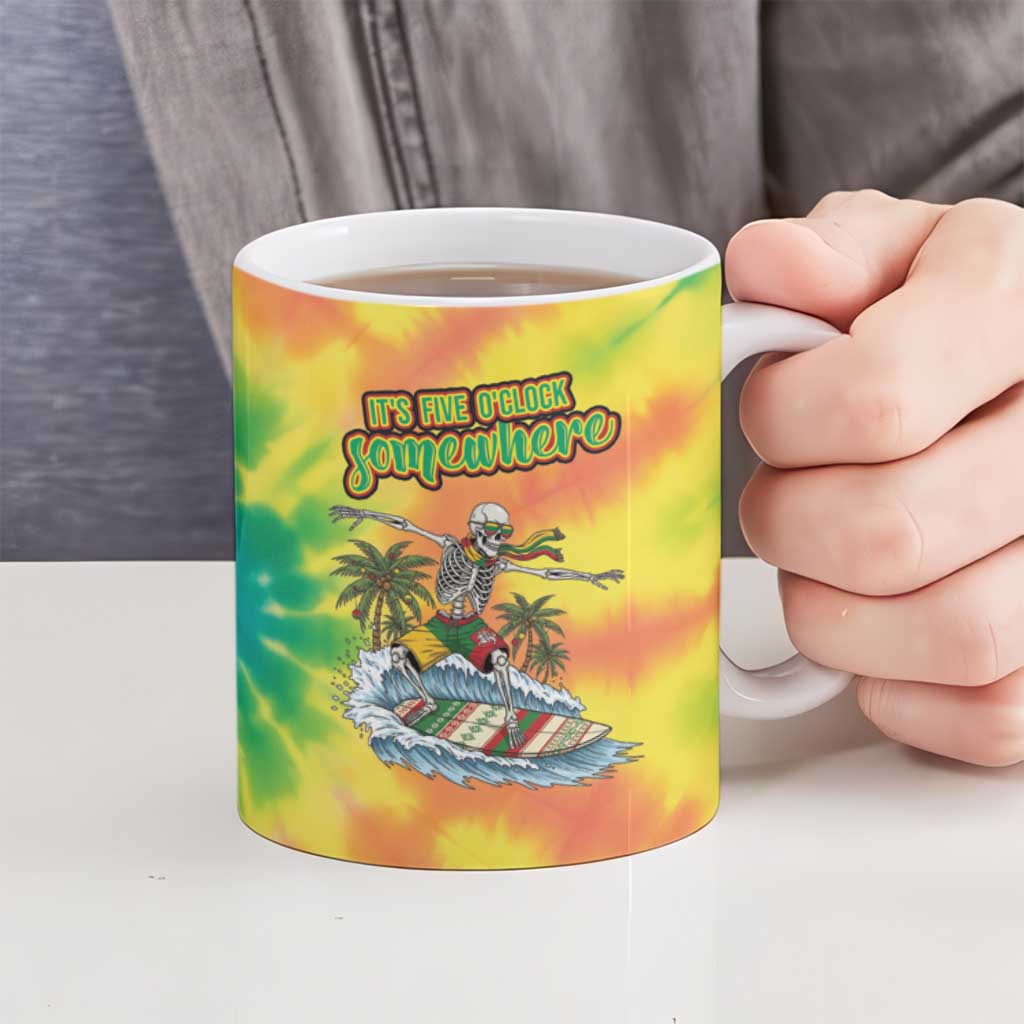 Tie-Dye Skeleton Surfing Lithuania Ceramic Mug It’s 5 O’Clock Somewhere - Wonder Print Shop