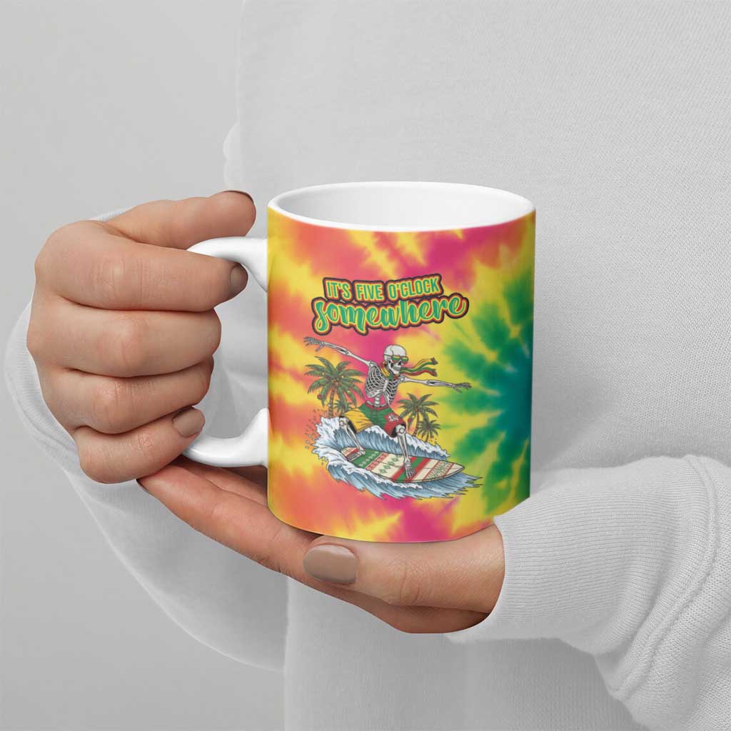 Tie-Dye Skeleton Surfing Lithuania Ceramic Mug It’s 5 O’Clock Somewhere - Wonder Print Shop