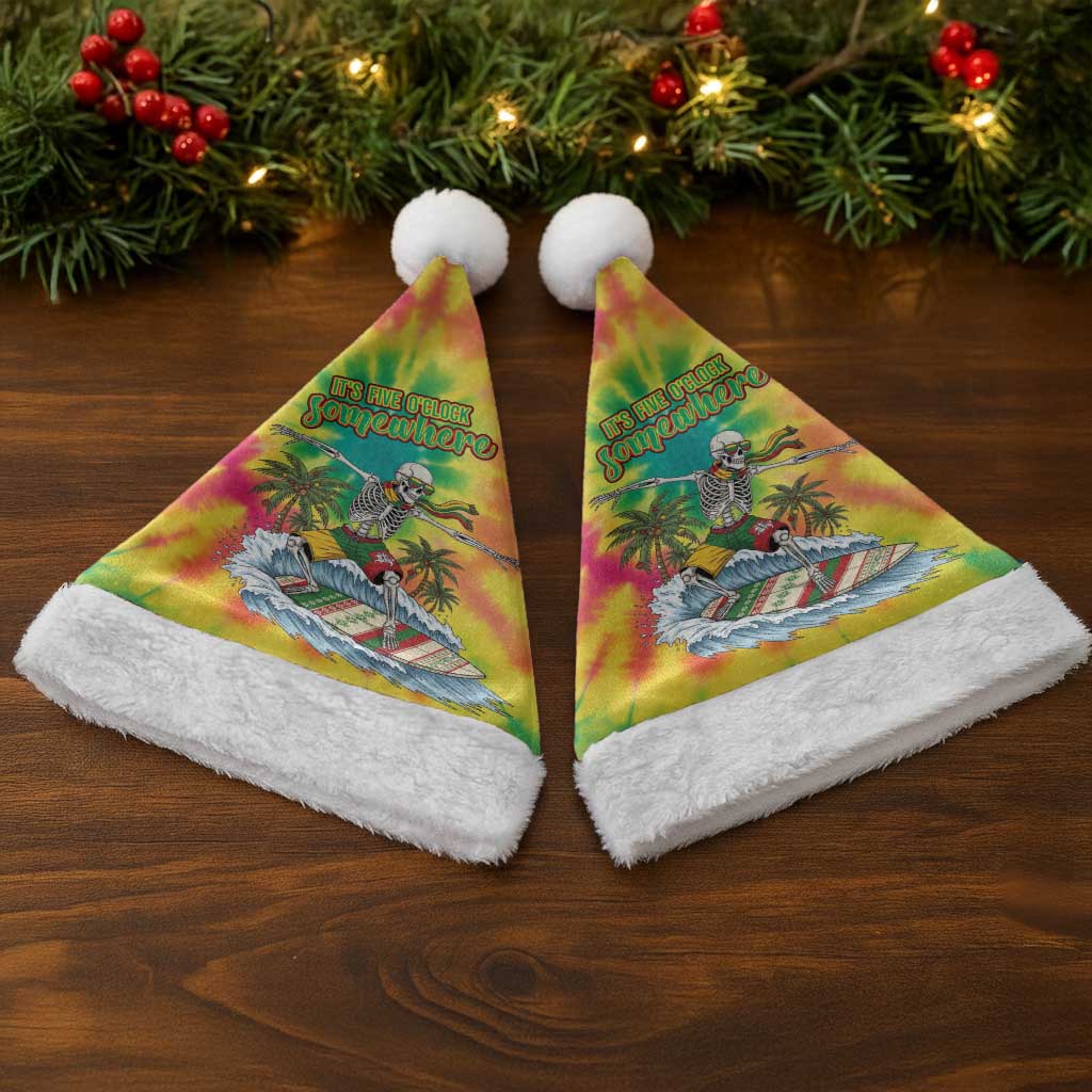 Tie-Dye Skeleton Surfing Lithuania Christmas Santa Hat It’s 5 O’Clock Somewhere - Wonder Print Shop