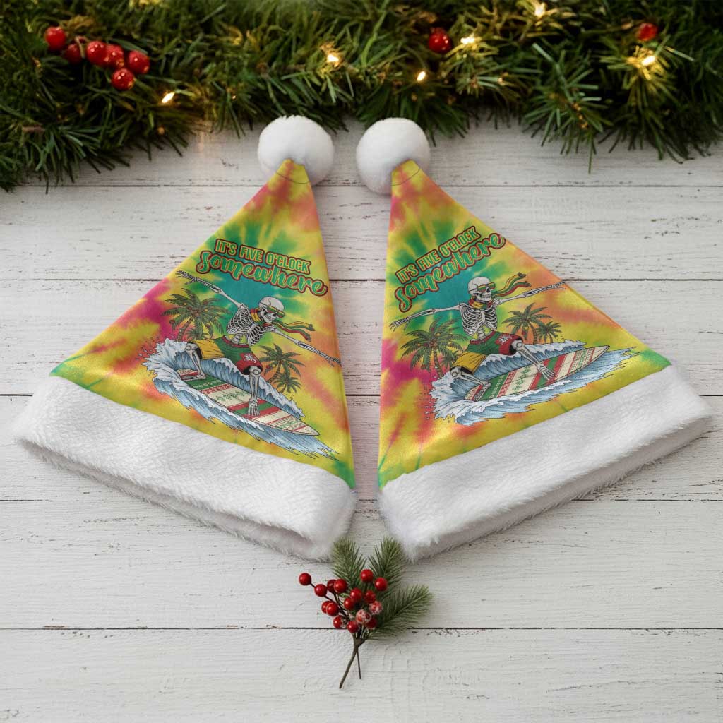 Tie-Dye Skeleton Surfing Lithuania Christmas Santa Hat It’s 5 O’Clock Somewhere - Wonder Print Shop