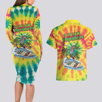 Tie-Dye Skeleton Surfing Lithuania Couples Matching Long Sleeve Bodycon Dress and Hawaiian Shirt It’s 5 O’Clock Somewhere - Wonder Print Shop