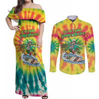 Tie-Dye Skeleton Surfing Lithuania Couples Matching Off Shoulder Maxi Dress and Long Sleeve Button Shirt It’s 5 O’Clock Somewhere - Wonder Print Shop