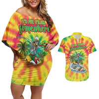 Tie-Dye Skeleton Surfing Lithuania Couples Matching Off Shoulder Short Dress and Hawaiian Shirt It’s 5 O’Clock Somewhere - Wonder Print Shop