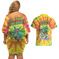 Tie-Dye Skeleton Surfing Lithuania Couples Matching Off Shoulder Short Dress and Hawaiian Shirt It’s 5 O’Clock Somewhere - Wonder Print Shop