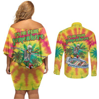 Tie-Dye Skeleton Surfing Lithuania Couples Matching Off Shoulder Short Dress and Long Sleeve Button Shirt It’s 5 O’Clock Somewhere - Wonder Print Shop