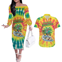 Tie-Dye Skeleton Surfing Lithuania Couples Matching Off The Shoulder Long Sleeve Dress and Hawaiian Shirt It’s 5 O’Clock Somewhere - Wonder Print Shop