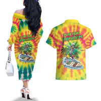Tie-Dye Skeleton Surfing Lithuania Couples Matching Off The Shoulder Long Sleeve Dress and Hawaiian Shirt It’s 5 O’Clock Somewhere - Wonder Print Shop
