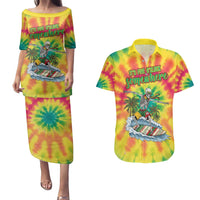 Tie-Dye Skeleton Surfing Lithuania Couples Matching Puletasi and Hawaiian Shirt It’s 5 O’Clock Somewhere - Wonder Print Shop