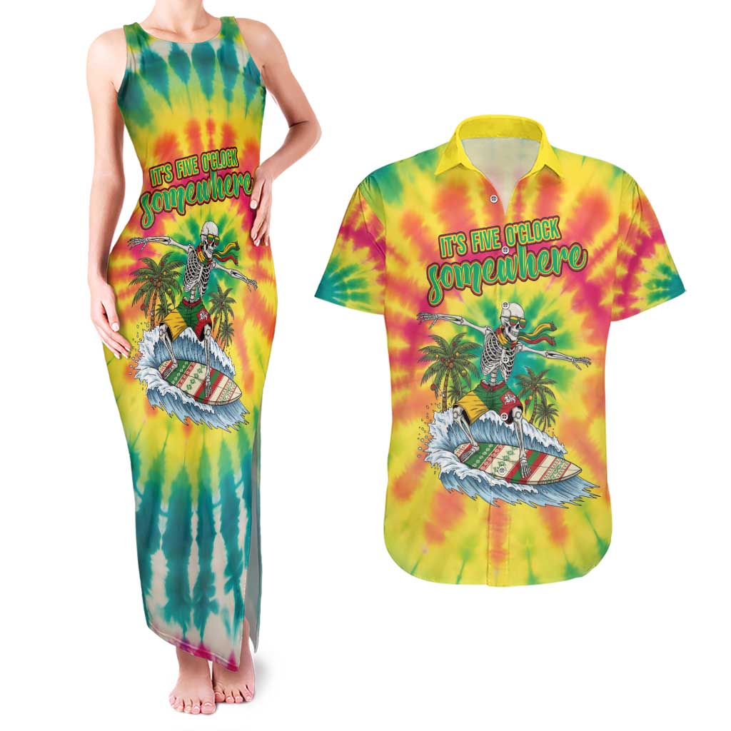 Tie-Dye Skeleton Surfing Lithuania Couples Matching Tank Maxi Dress and Hawaiian Shirt It’s 5 O’Clock Somewhere - Wonder Print Shop
