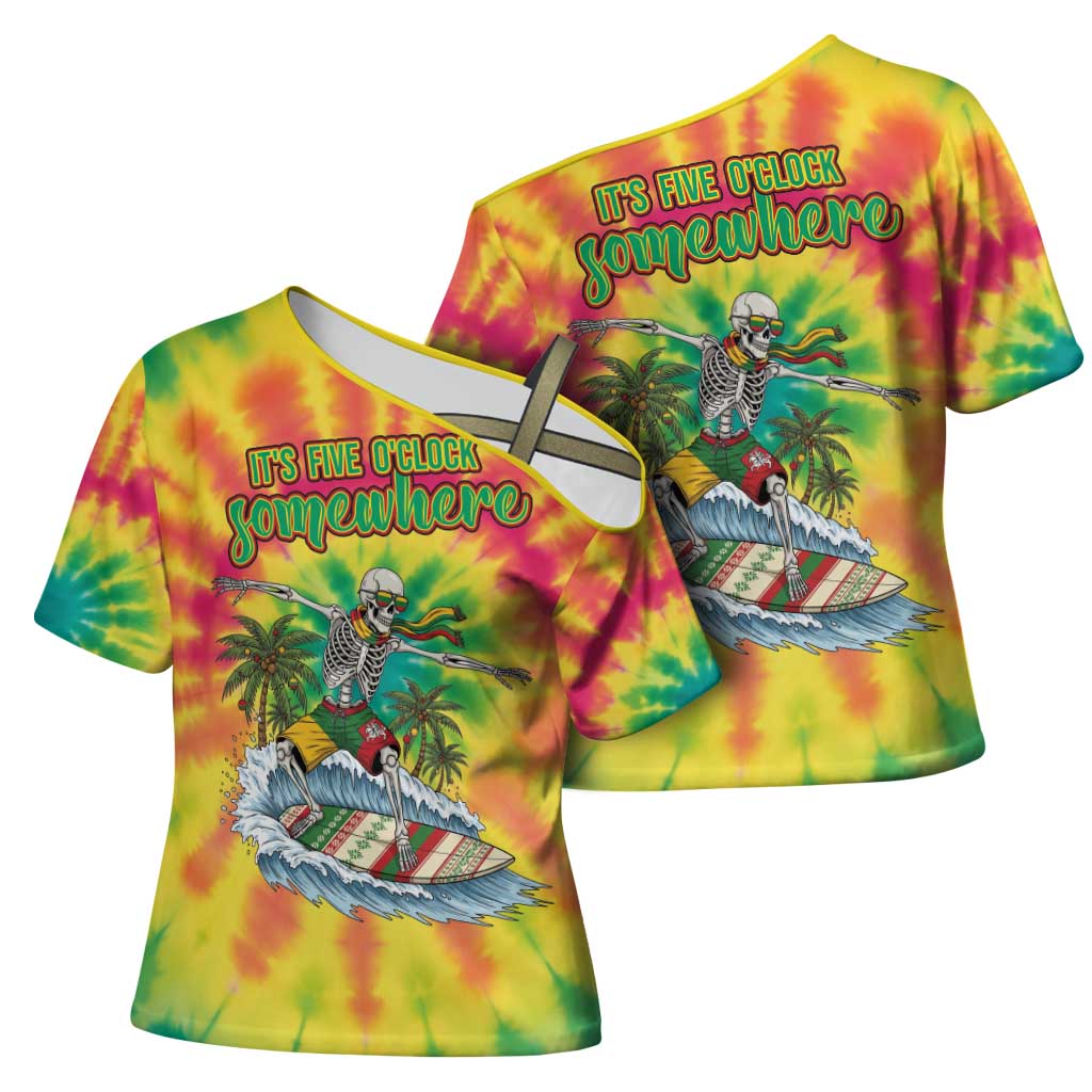 Tie-Dye Skeleton Surfing Lithuania Cross Shoulder Shirt It’s 5 O’Clock Somewhere - Wonder Print Shop
