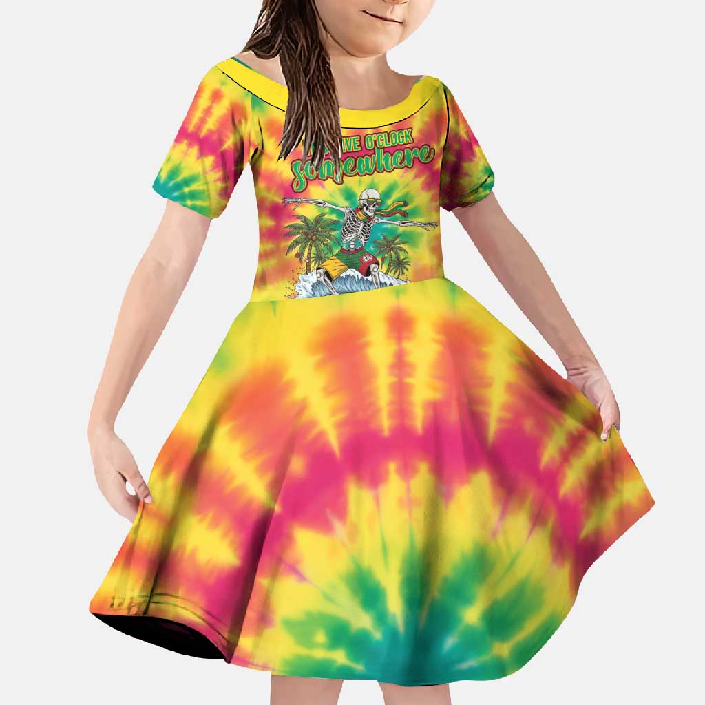 Tie-Dye Skeleton Surfing Lithuania Family Matching Long Sleeve Bodycon Dress and Hawaiian Shirt It’s 5 O’Clock Somewhere - Wonder Print Shop