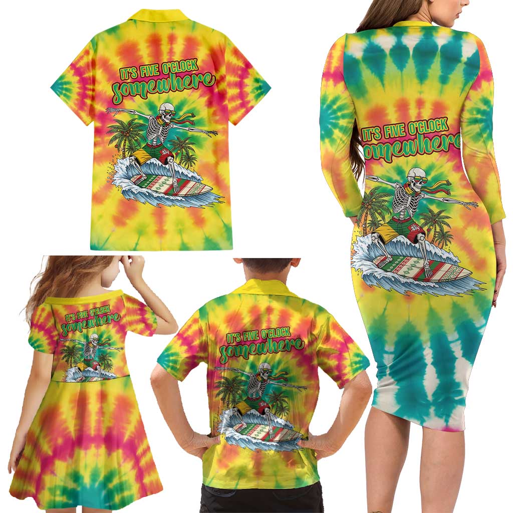 Tie-Dye Skeleton Surfing Lithuania Family Matching Long Sleeve Bodycon Dress and Hawaiian Shirt It’s 5 O’Clock Somewhere - Wonder Print Shop