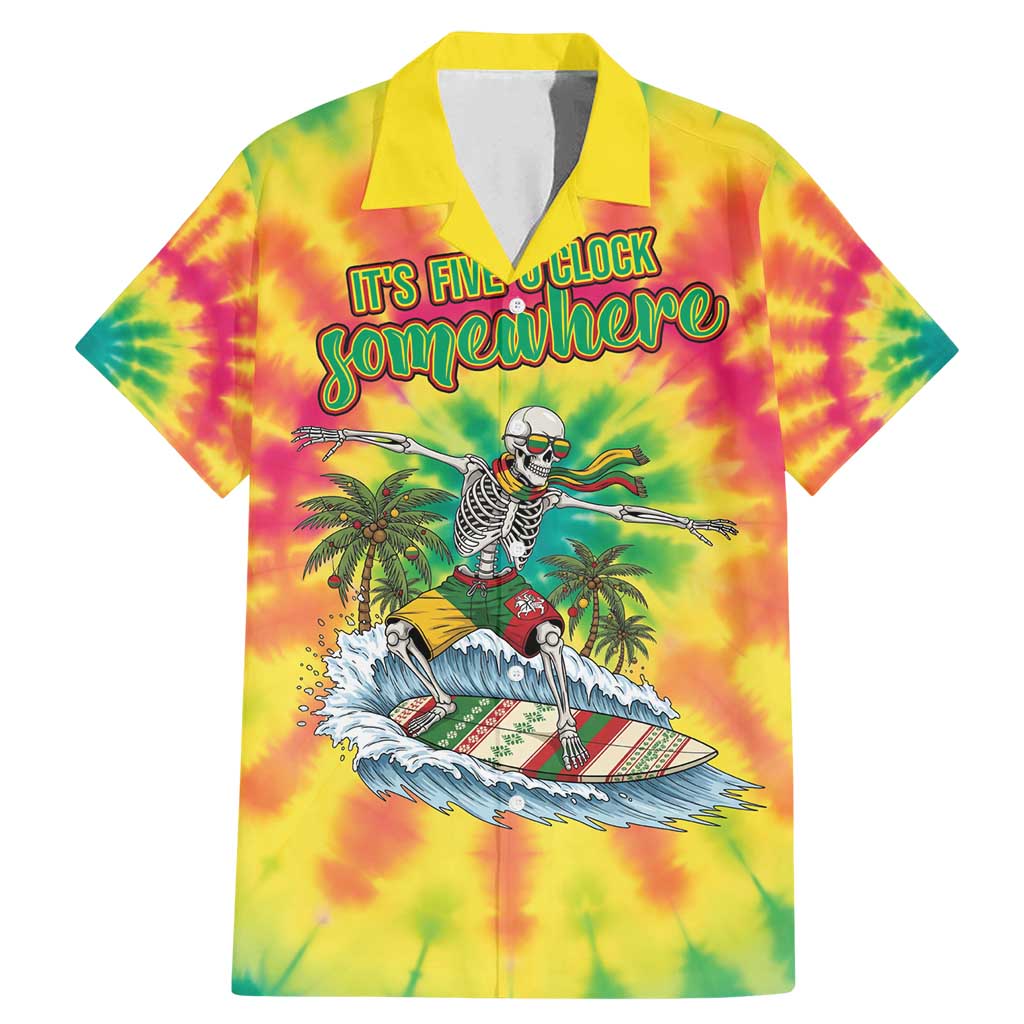 Tie-Dye Skeleton Surfing Lithuania Family Matching Mermaid Dress and Hawaiian Shirt It’s 5 O’Clock Somewhere - Wonder Print Shop
