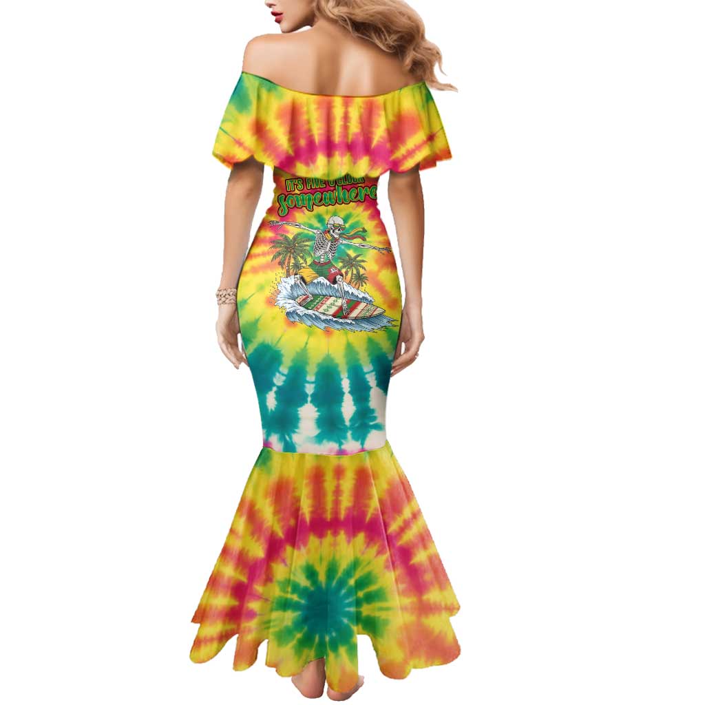 Tie-Dye Skeleton Surfing Lithuania Family Matching Mermaid Dress and Hawaiian Shirt It’s 5 O’Clock Somewhere - Wonder Print Shop